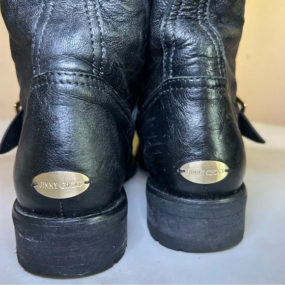 Jimmy Choo Black Leather Fur-Lined Moto Boots size 36